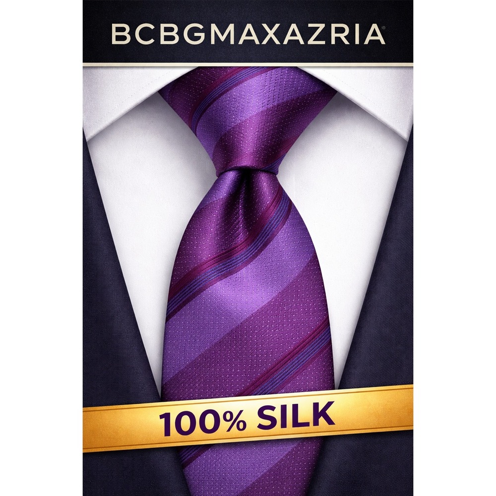 BCBG Max Azria Silk Tie‎ Purple Plum Striped Hand Sewn Designer Necktie